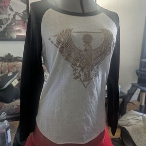 Women's Black and White Egyptian God Horus Graphic Raglan Top